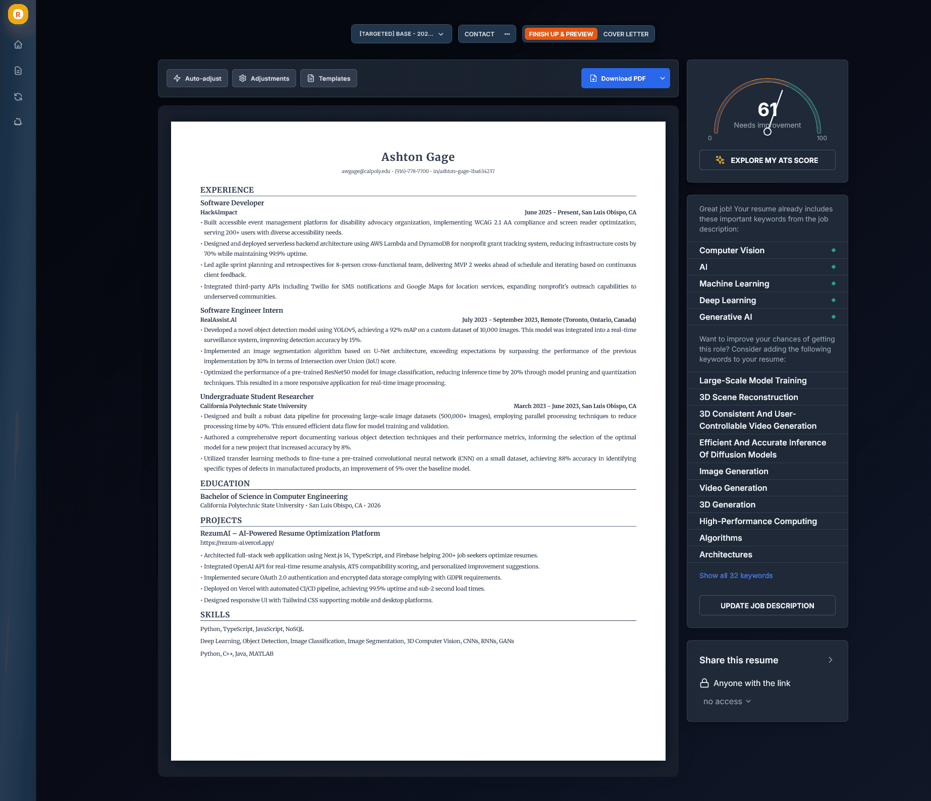 Resume Preview - Dark