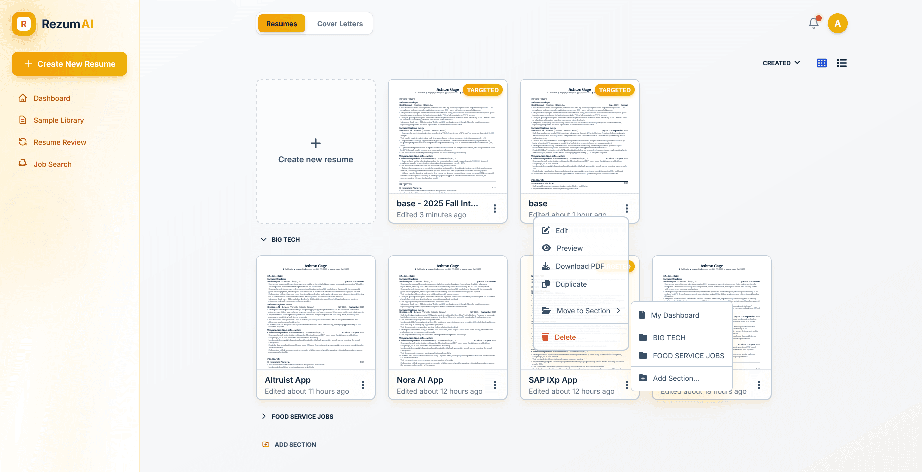 ResumeAI Dashboard - Light